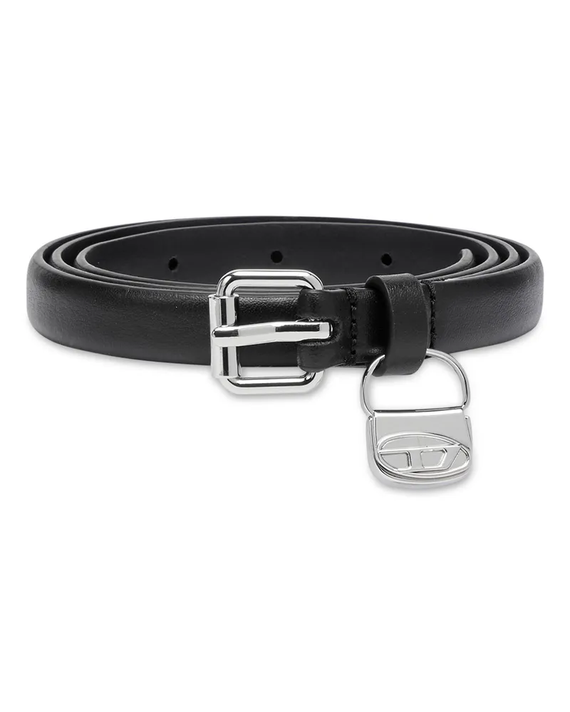 Diesel 1.4cm Schmaler Gürtel aus Leder mit 1DR Bag-Charm - Gürtel - Damen - Schwarz Schwarz