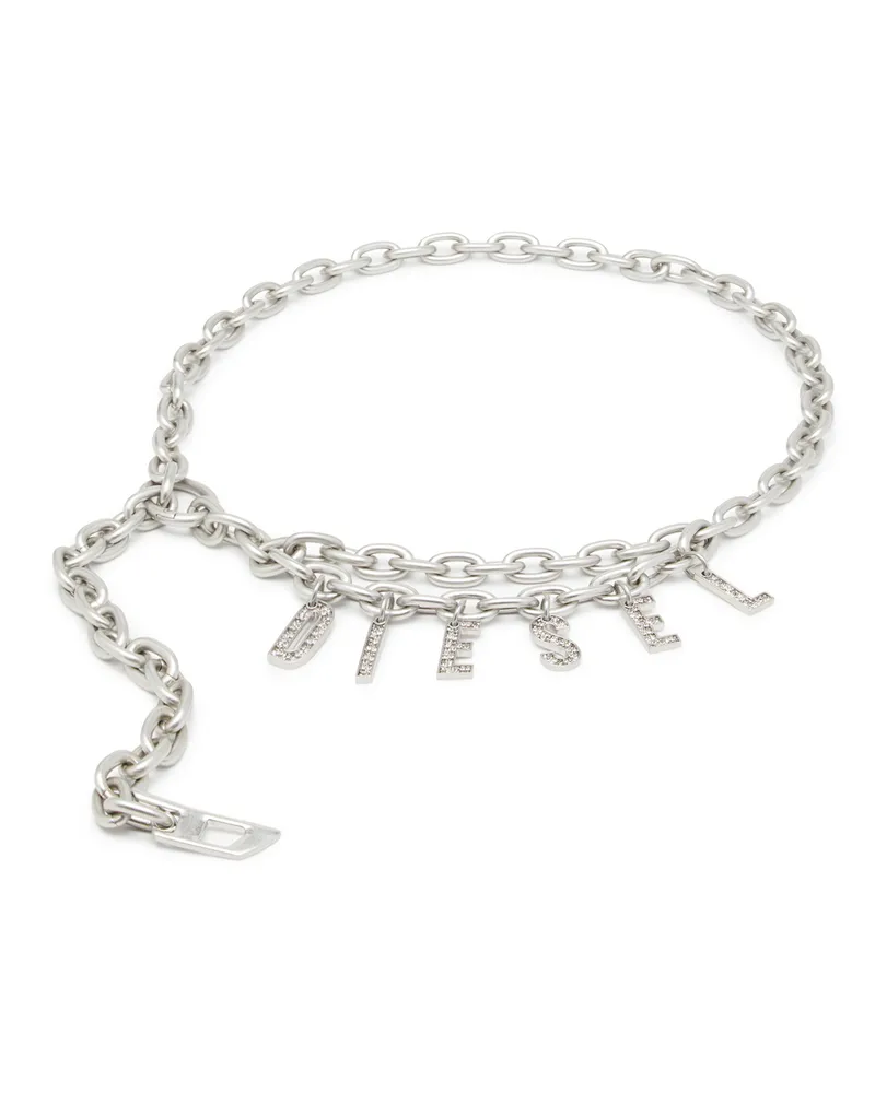 Diesel 1cm Kettengürtel mit Logo-Anhänger aus Strass - Gürtel - Damen - Silber Silber
