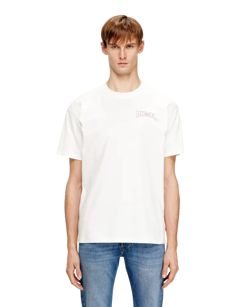 Diesel Reguläres Baumwoll-T-Shirt mit Diesel-Stickerei - T-Shirts - Herren - Weiss Weiss