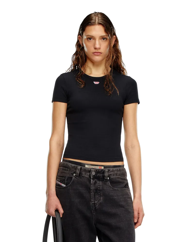 Diesel T-Shirt mit D Logo-Patch - T-Shirts - Damen - Schwarz Schwarz