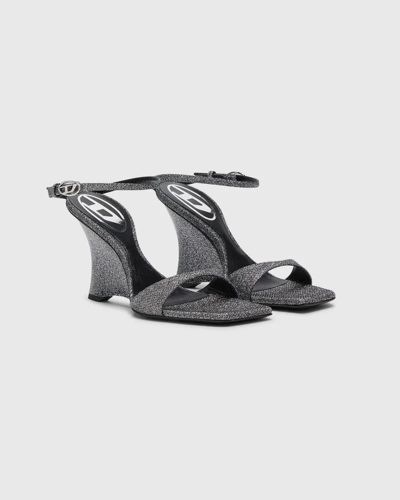 Diesel D-Amber-Wedge Sandalen aus Lurexstoff - Sandalen - Damen - Silber Silber