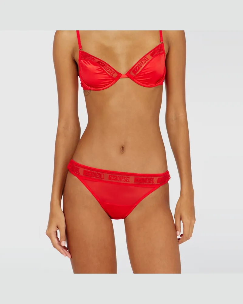 Diesel Slips aus stretch-satin mit mesh-besatz mit logo - Panties - Damen - Rot Rot
