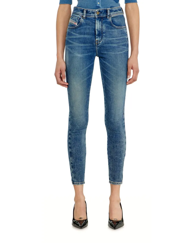 Diesel Skinny Jeans High Waist 1984 Slandy-High, Mittelblau, Reißverschluss Blau