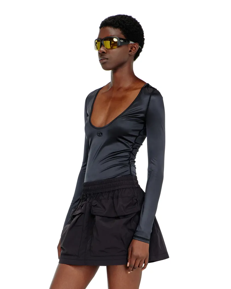 Diesel Nylon slim top mit Rundhalsausschnitt und Logo Oval D Stickerei - Oberteile - Damen - Schwarz Schwarz