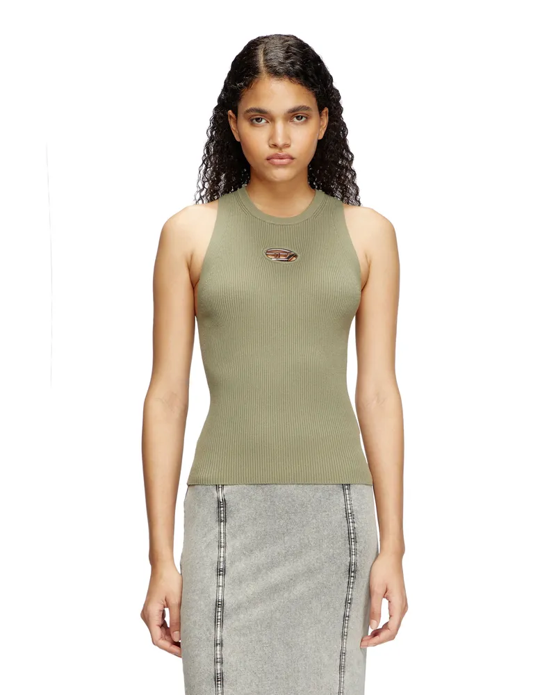 Diesel Top in Rippstrick-Optik mit kleiner Logo-Plakette - Oberteile - Damen - Grün Grün
