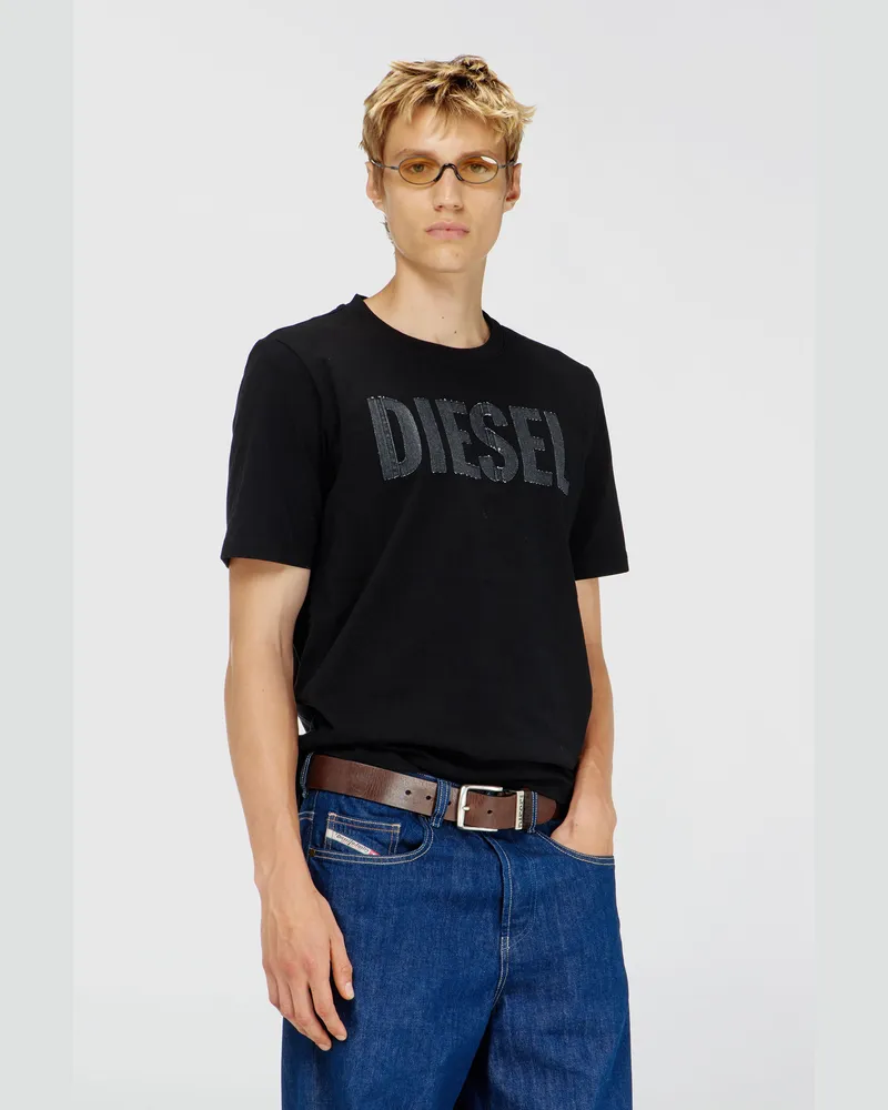 Diesel T-Shirt aus Baumwolle mit tonalem Diesel-Logoprint - T-Shirts - Herren - Schwarz Schwarz
