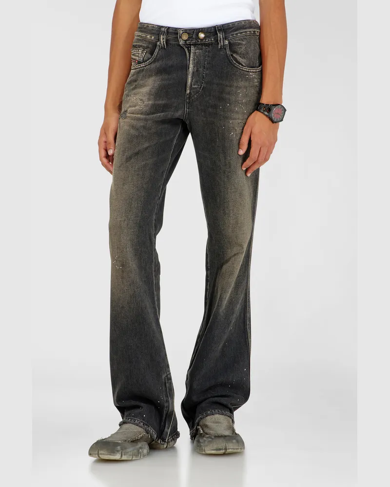 Diesel Bootcut Jeans Regular Waist 1998 D-Buck, Schwarz/Dunkelgrau, Knopfverschluss Schwarz