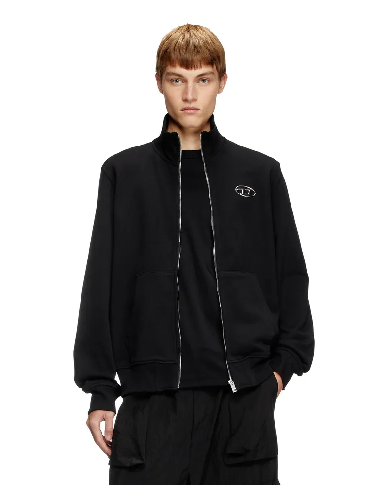 Diesel Sweatshirt mit Metallic-Logo und Reißverschluss - Sweatshirts - Herren - Schwarz Schwarz