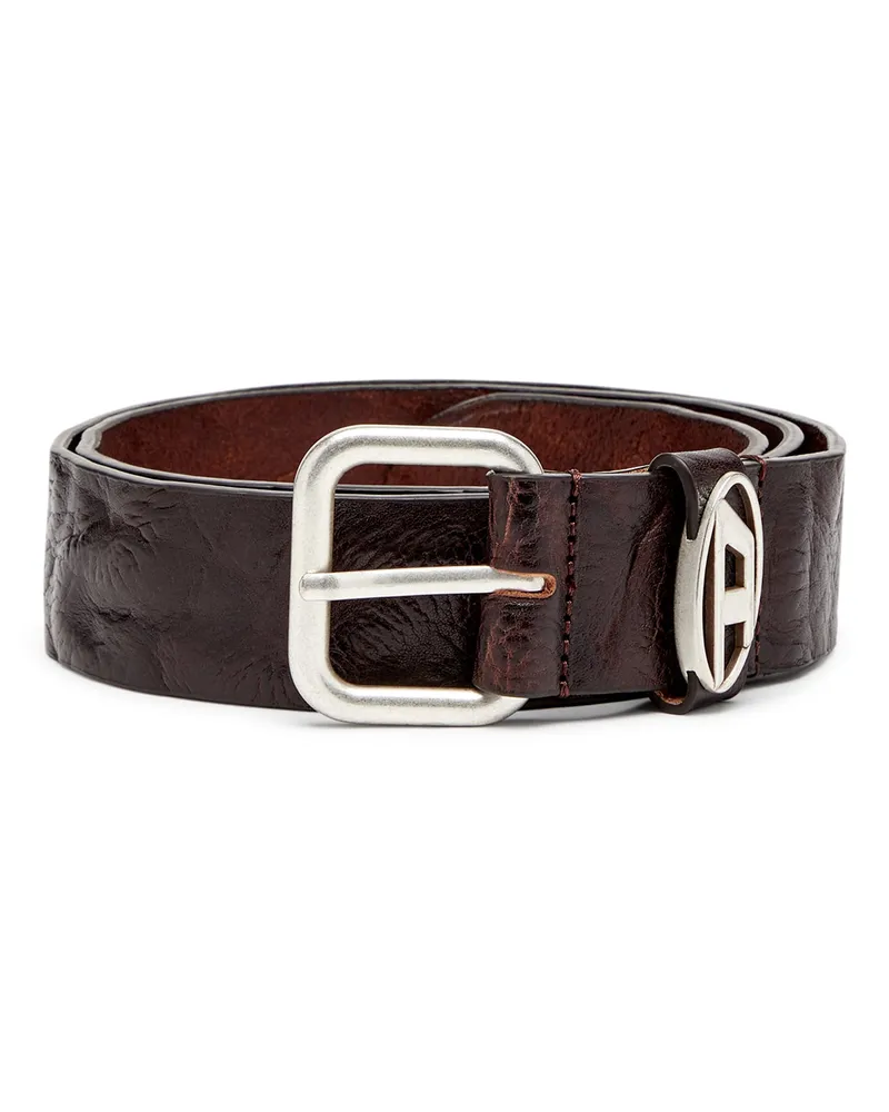 Diesel 3.9cm Gürtel aus Knitter-Leder mit Logo-Plakette - Gürtel - Unisex - Braun Braun