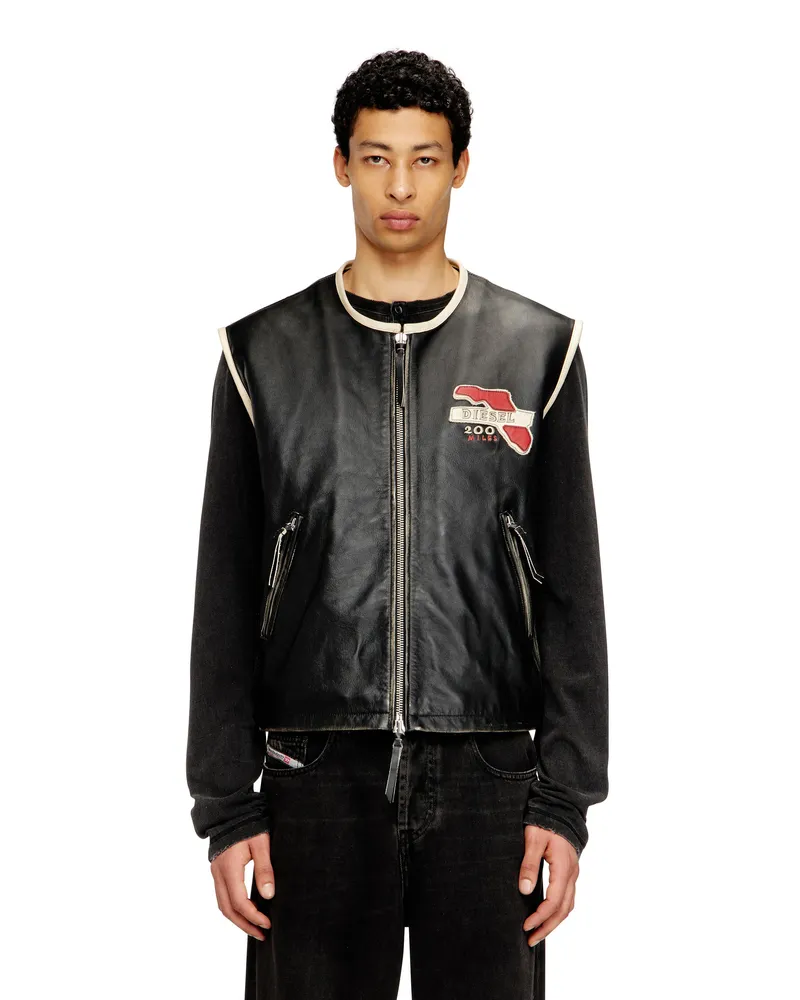 Diesel Lederweste mit bestickten Aufnähern - Westen - Herren - Schwarz Schwarz