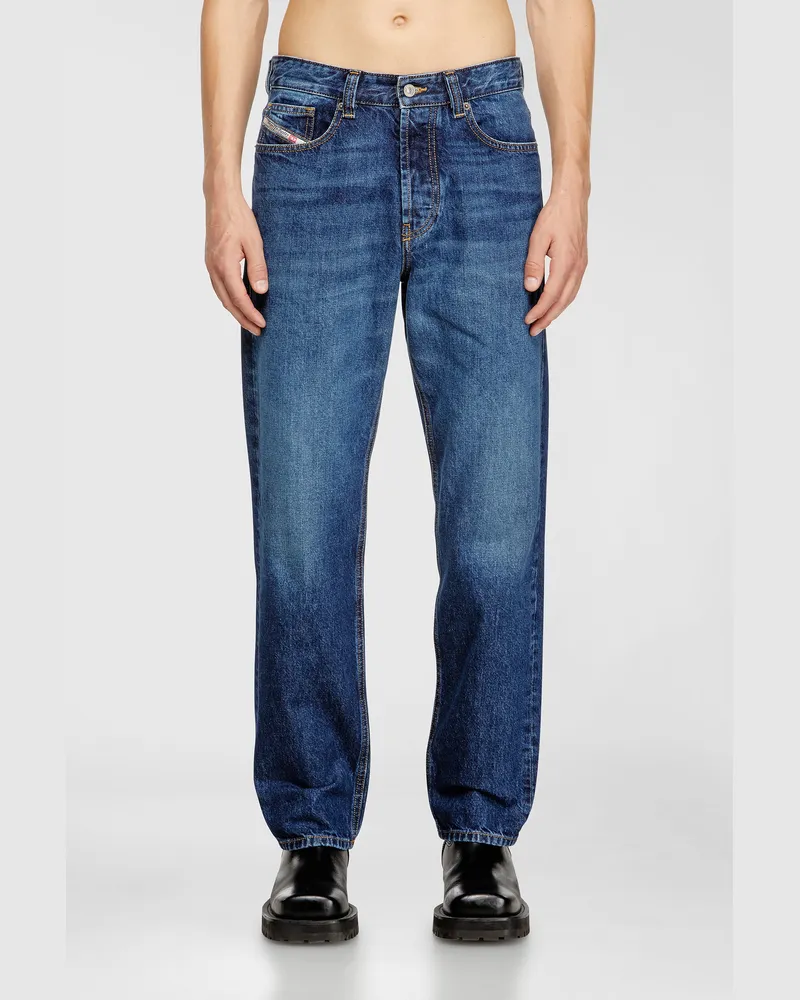 Diesel Regular Jeans Regular Waist 2024 D-Macs, Mittelblau, Knopfverschluss Blau