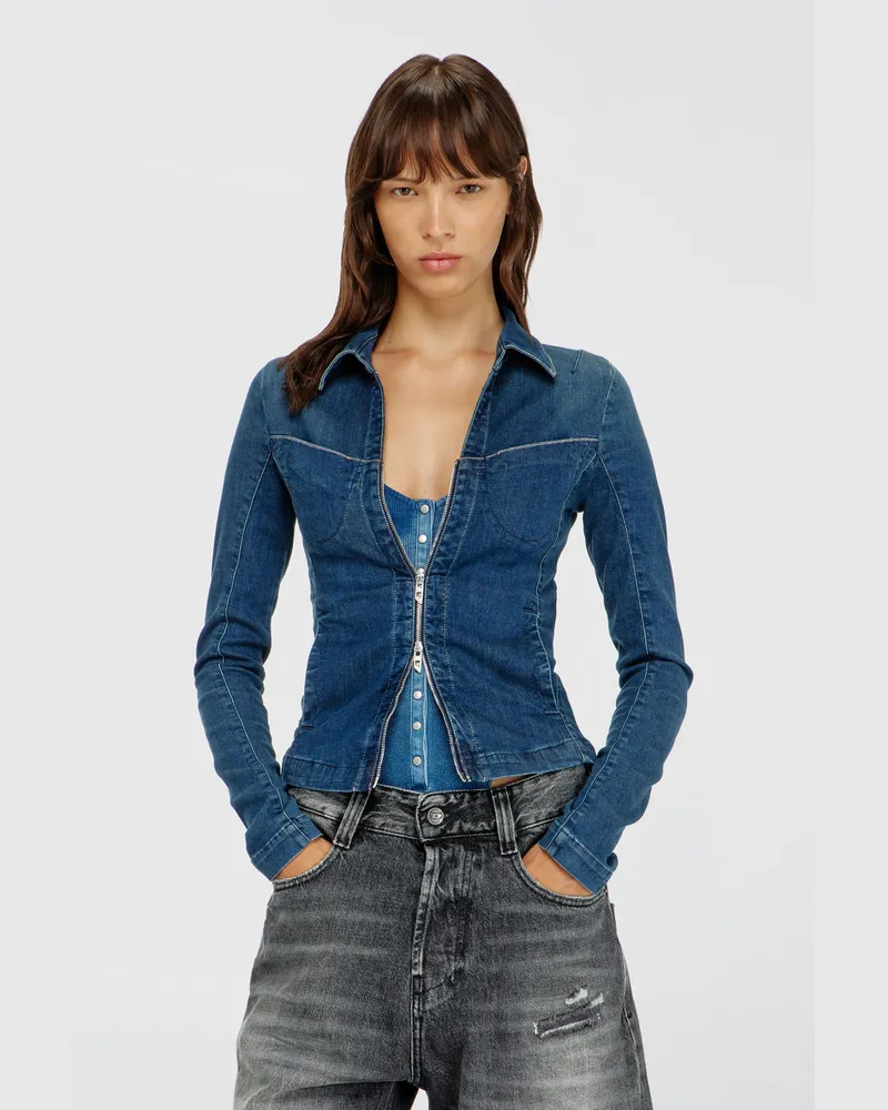 Diesel Hemd mit Reißverschluss aus denim - Denimhemden - Damen - Blau Blau