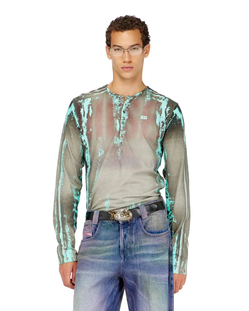Diesel Grandad T-Shirt aus Jersey mit Leder-Crack-Effekt - T-Shirts - Herren 