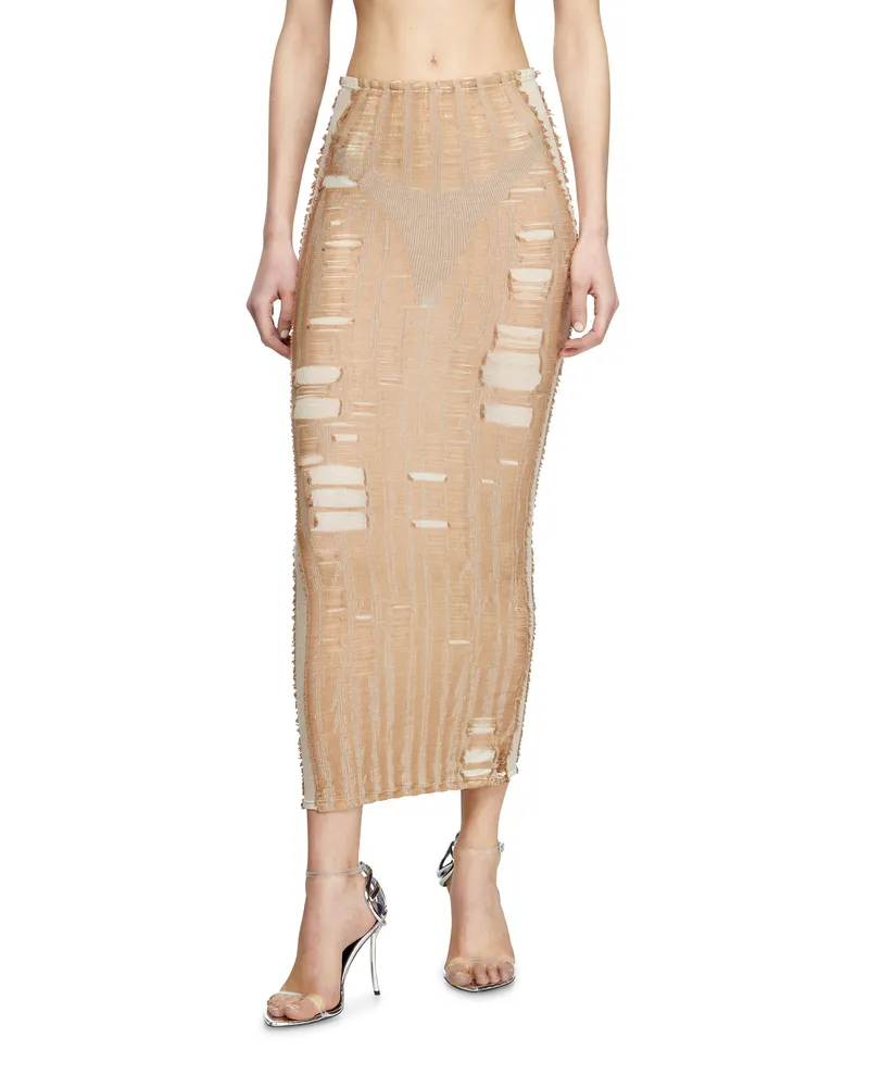 Diesel Nahtloses Midi-Kleid mit Dessous-Illusion - Röcke - Damen - Beige Beige