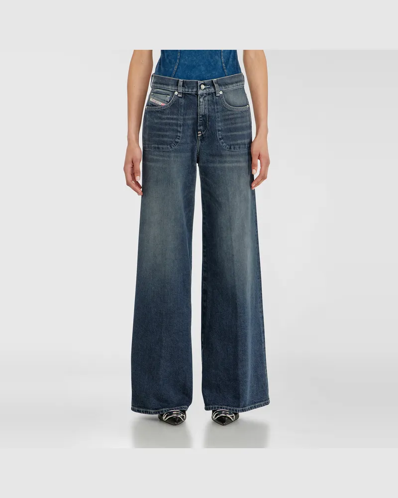 Diesel Flare Jeans Regular Waist 1978 D-Akemi, Dunkelblau, Reißverschluss Blau