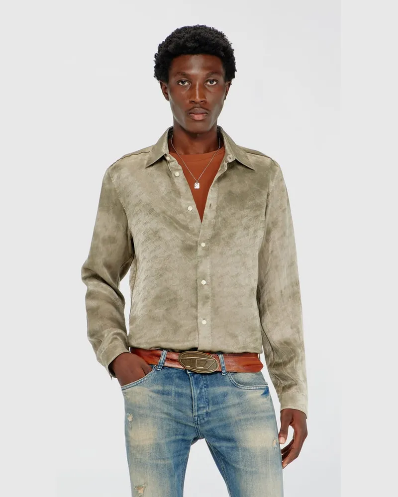 Diesel Shirt aus logo-jacquard-crinkled satin - Hemden - Herren - Braun Braun