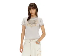 Jersey-T-Shirt mit Strasssteinen und burnout effect - T-Shirts - Damen - Grau