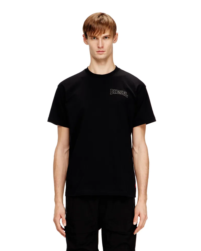 Diesel Reguläres Baumwoll-T-Shirt mit Diesel-Stickerei - T-Shirts - Herren - Schwarz Schwarz