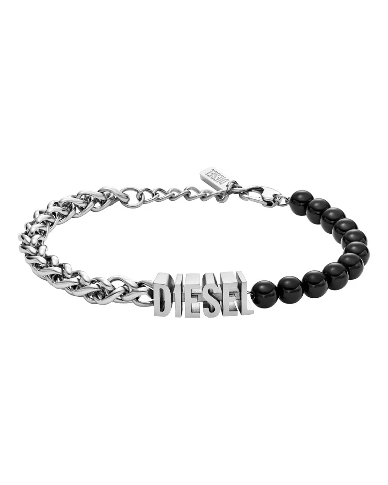 Diesel Gliederarmband mit schwarzen Achatperlen - Armbänder - Unisex - Silber Silber
