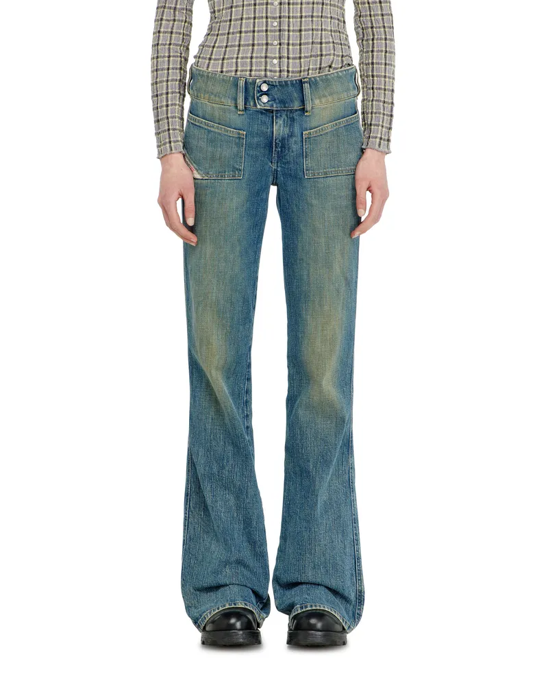 Diesel Bootcut Jeans Low Waist D-Hush, Mittelblau, Reißverschluss Blau