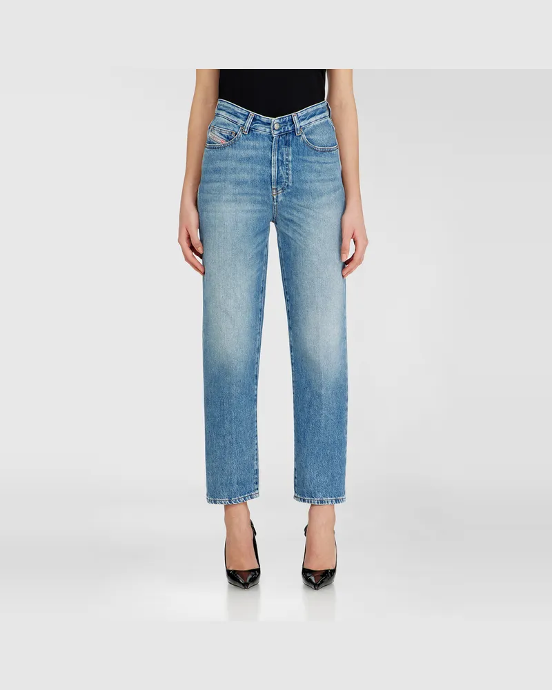 Diesel Regular Jeans High Waist 1981 D-Went, Hellblau, Knopfverschluss Blau