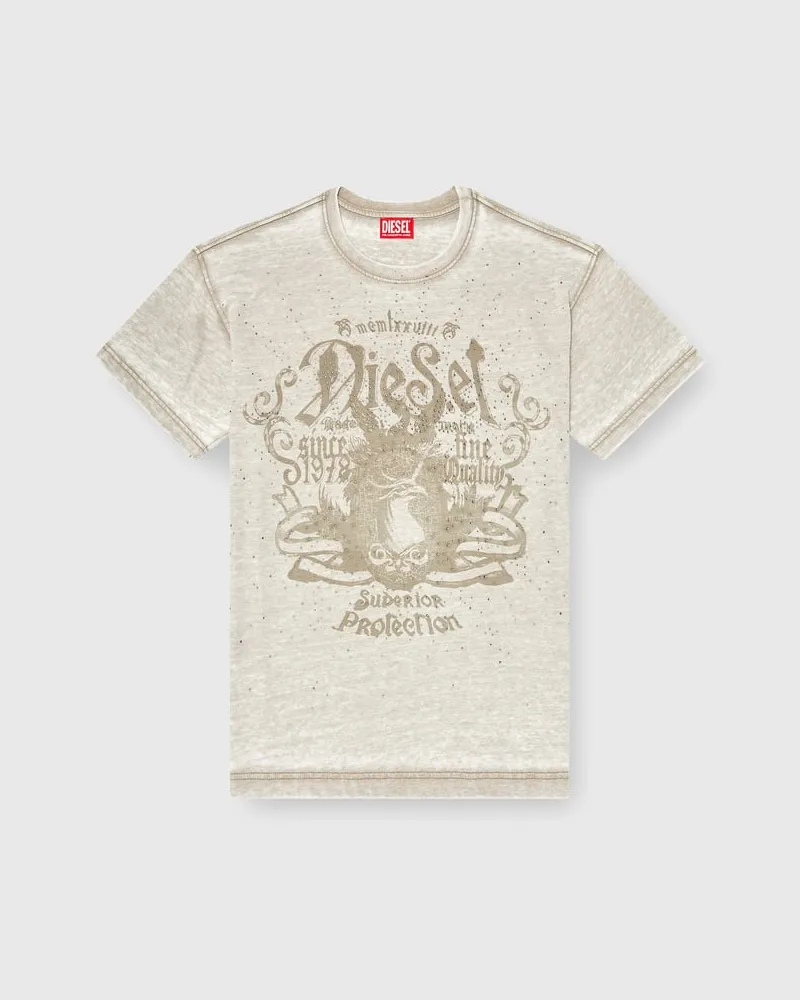 Diesel Jersey-T-Shirt mit burnout wash und Nieten - T-Shirts - Herren - Beige Beige