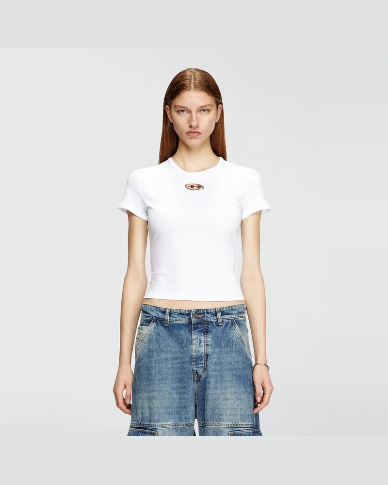 Diesel T-Shirt in schmalem Fit mit Cut-out-Oval D - T-Shirts - Damen - Weiss Weiss