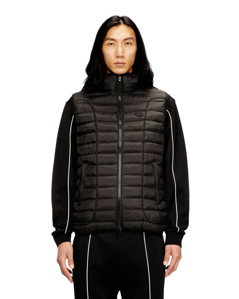 Diesel Pufferweste mit Kapuze aus leichtem Nylon - Winterjacken - Herren - Schwarz Schwarz