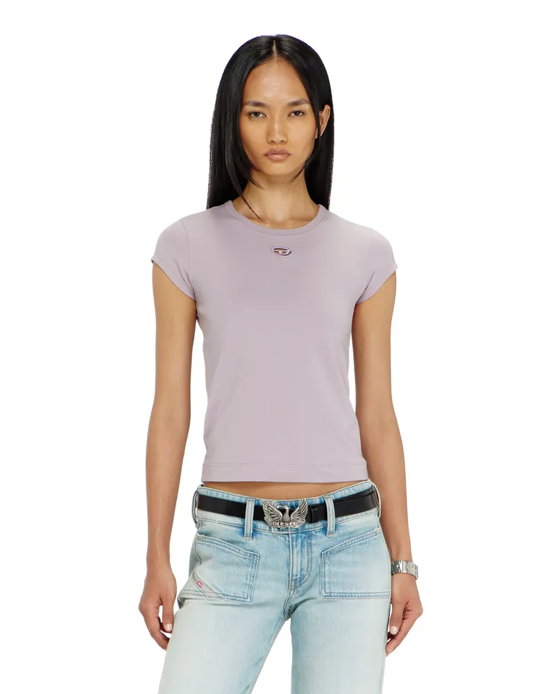 Diesel T-Shirt mit ausgeschnittenem, besticktem Logo - T-Shirts - Damen - Violett Violett