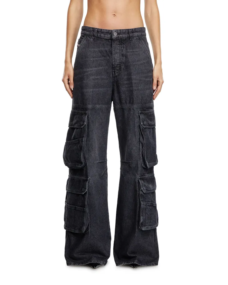 Diesel Relaxed Jeans Low Waist 1996 D-Sire, Schwarz/Dunkelgrau, Knopfverschluss Schwarz