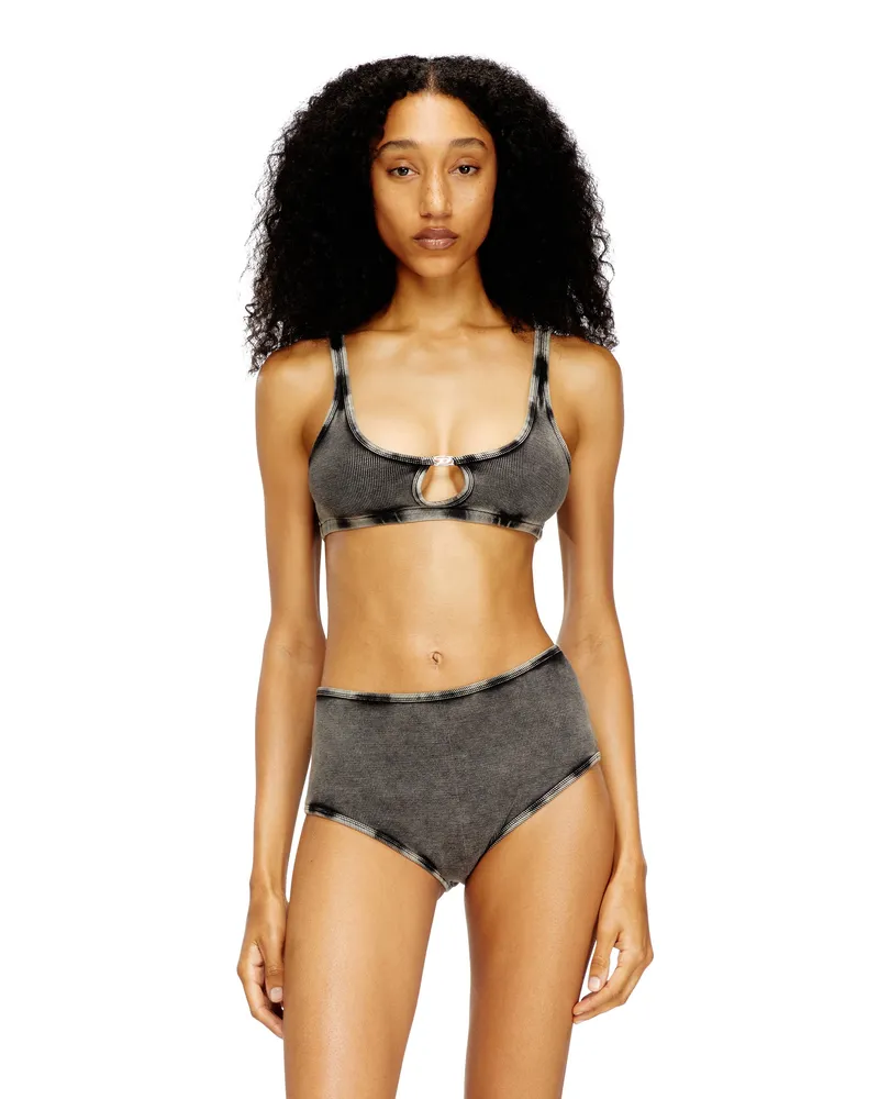 Diesel Soft-BH aus gerippter Baumwolle mit ovalem Schmuck-D - BHs - Damen - Grau Grau