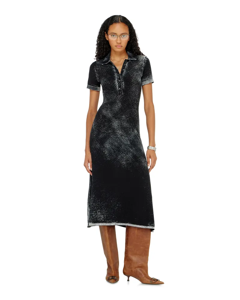 Diesel Midi-Polokleid aus umgekehrt bedrucktem Strick - Kleider - Damen - Schwarz Schwarz