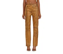 Lederhose mit Crackle-Effekt - Hosen - Damen - Braun