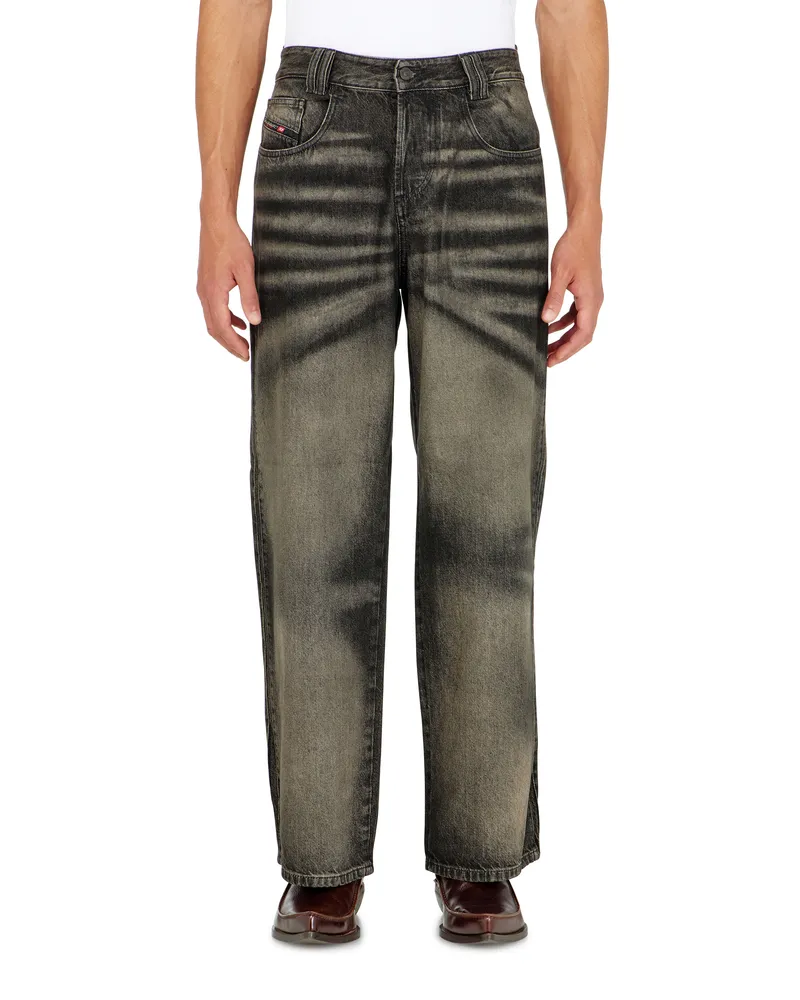 Diesel Relaxed Jeans High Waist 1982 D-Hakou, Schwarz/Dunkelgrau, Knopfverschluss Schwarz