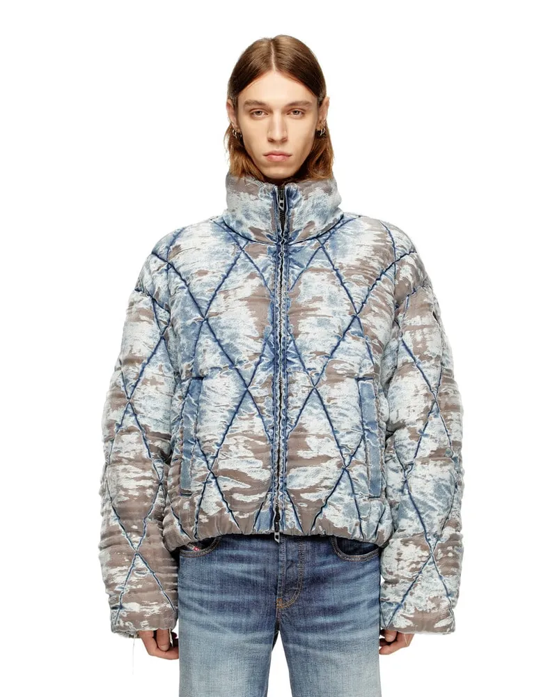 Diesel Wattierte Jacke aus Argyle-gestepptem Dévoré-Denim - Winterjacken - Herren - Blau Blau