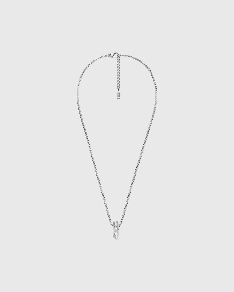 Diesel Halskette aus Edelstahl mit Pavé-Anhänger - Halsketten - Unisex - Silber Silber