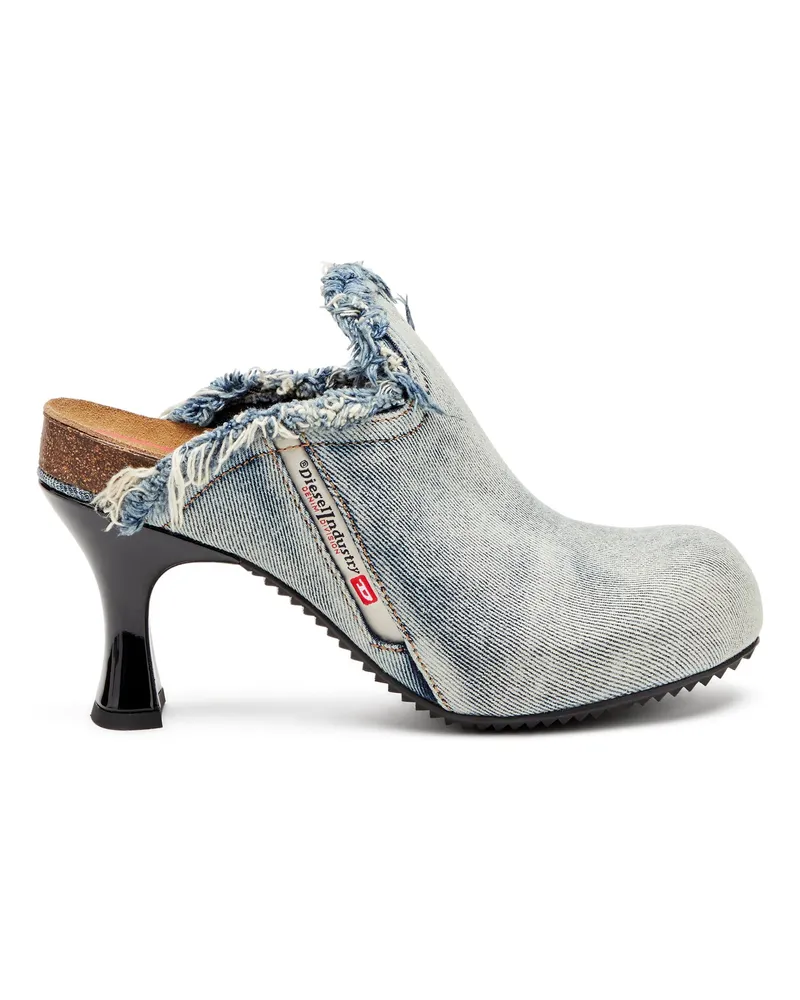 Diesel D-Woodstock-Pantoletten aus ausgefranstem Denim - Mokassins und Mules - Damen - Blau Blau