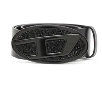 4 cm breiter Gürtel aus Leder mit Strass-Oval D-Schnalle - Gürtel - Damen - Schwarz
