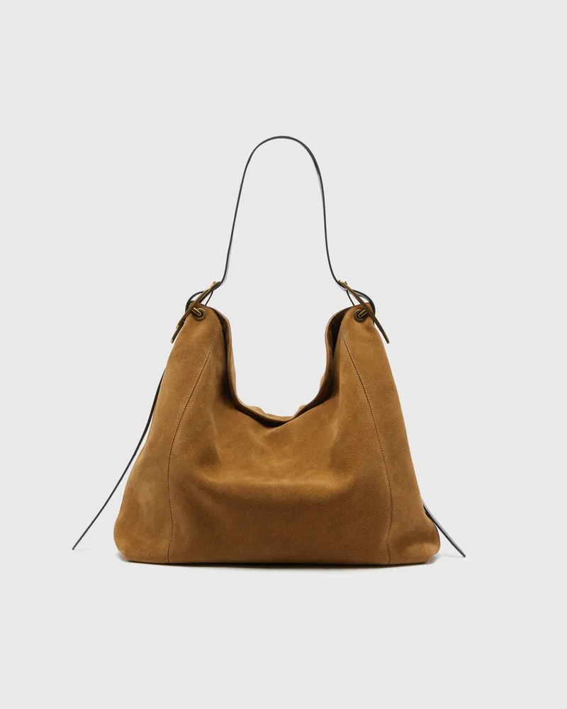 Diesel D-Line Hobo-Tasche aus gewachstem Veloursleder - Schultertaschen - Damen - Braun Braun