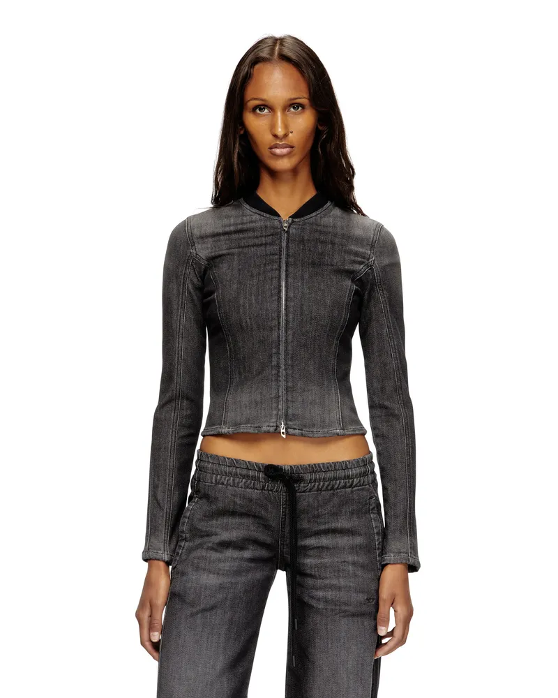 Diesel Verkürzte Jacke aus einfarbigem Denim - Oberteile - Damen - Schwarz Schwarz
