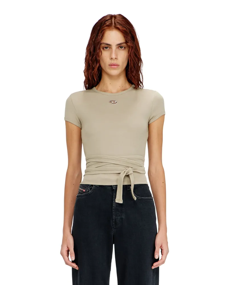Diesel Geripptes Top mit Wickelschnüren - T-Shirts - Damen - Beige Beige