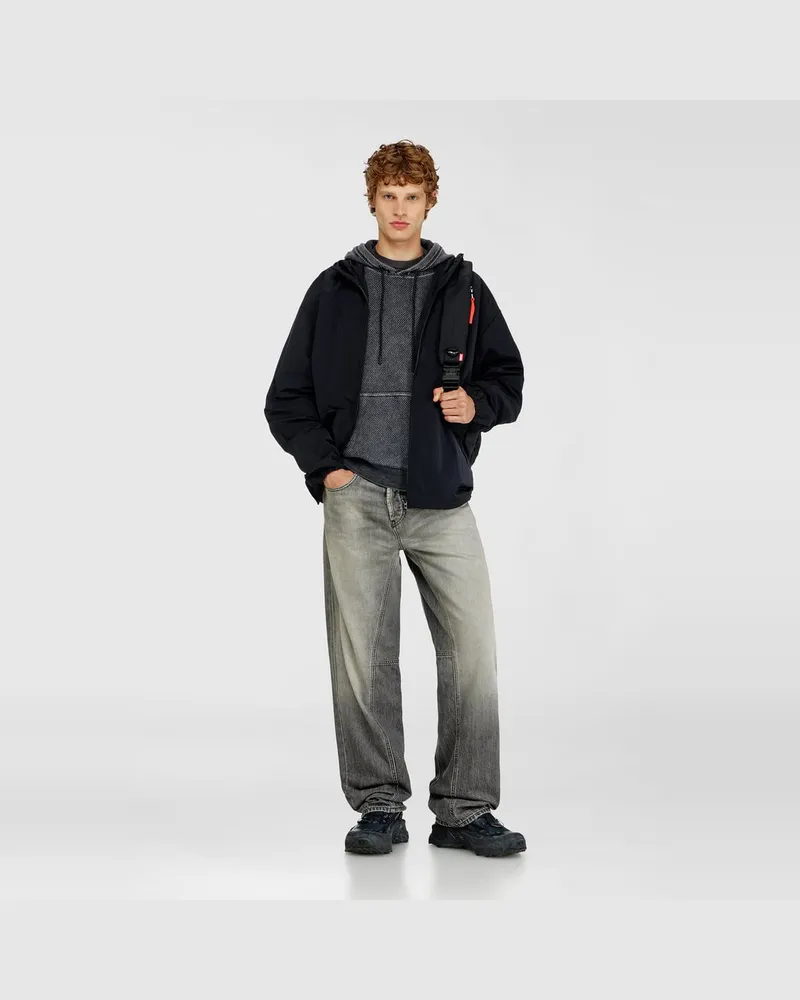 Diesel Hoodie aus strukturiertem Baumwollmesh - Sweatshirts - Herren - Grau Grau