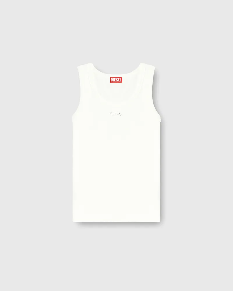Diesel Schmal geschnittenes, geripptes Tanktop mit metallischem Oval D - T-Shirts - Damen - Weiss Weiss