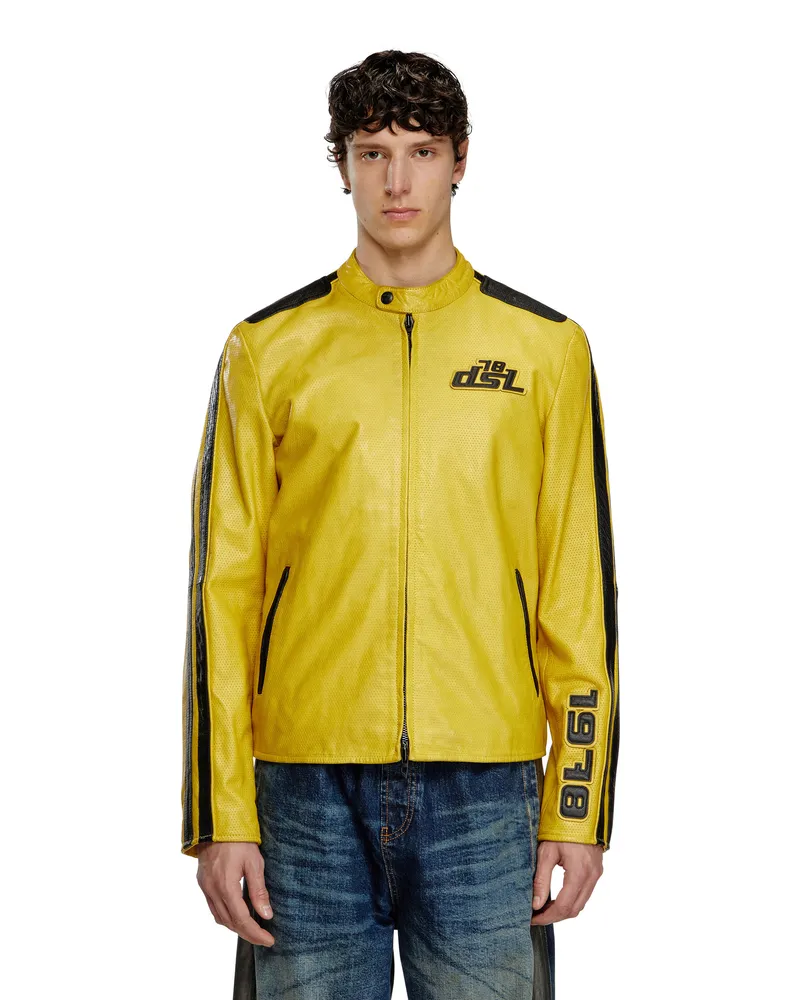 Diesel Bikerjacke aus perforiertem Leder - Lederjacken - Unisex - Gelb Gelb