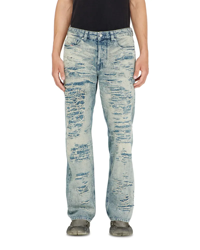 Diesel Relaxed Jeans Regular Waist 1980 D-Eeper, Mittelblau, Knopfverschluss Blau