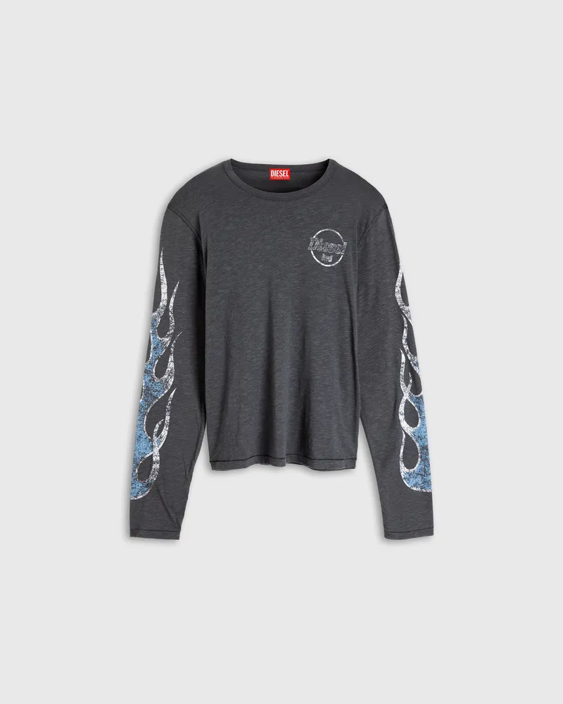 Diesel Langarm-T-Shirt aus Slub-Jersey mit Crack-Print - T-Shirts - Herren - Grau Grau