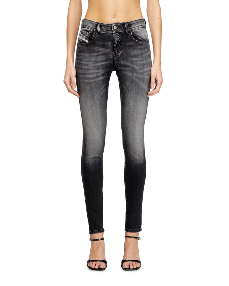 Diesel Skinny Jeans Regular Waist 2017 Slandy, Schwarz/Dunkelgrau, Reißverschluss Schwarz