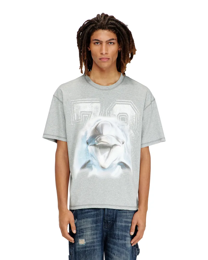 Diesel Locker sitzendes T-Shirt mit Delfin-Grafik - T-Shirts - Herren - Grau Grau