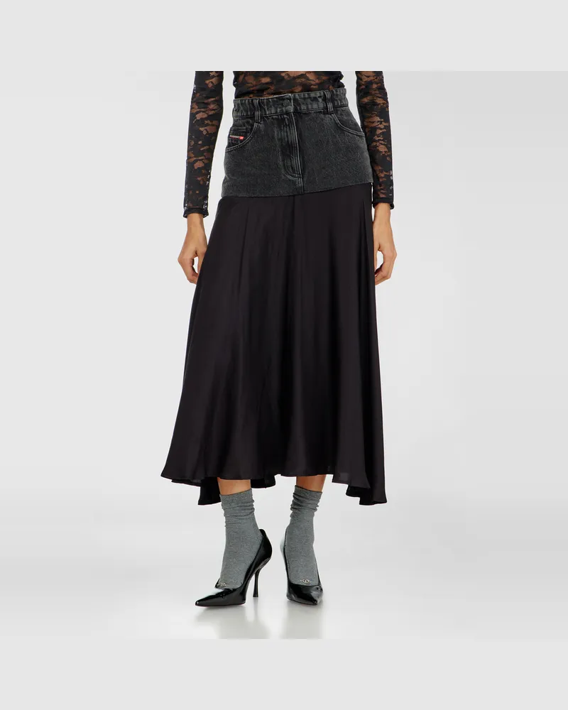 Diesel Midirock mit Denim-Satin-Partien - Röcke - Damen - Schwarz Schwarz