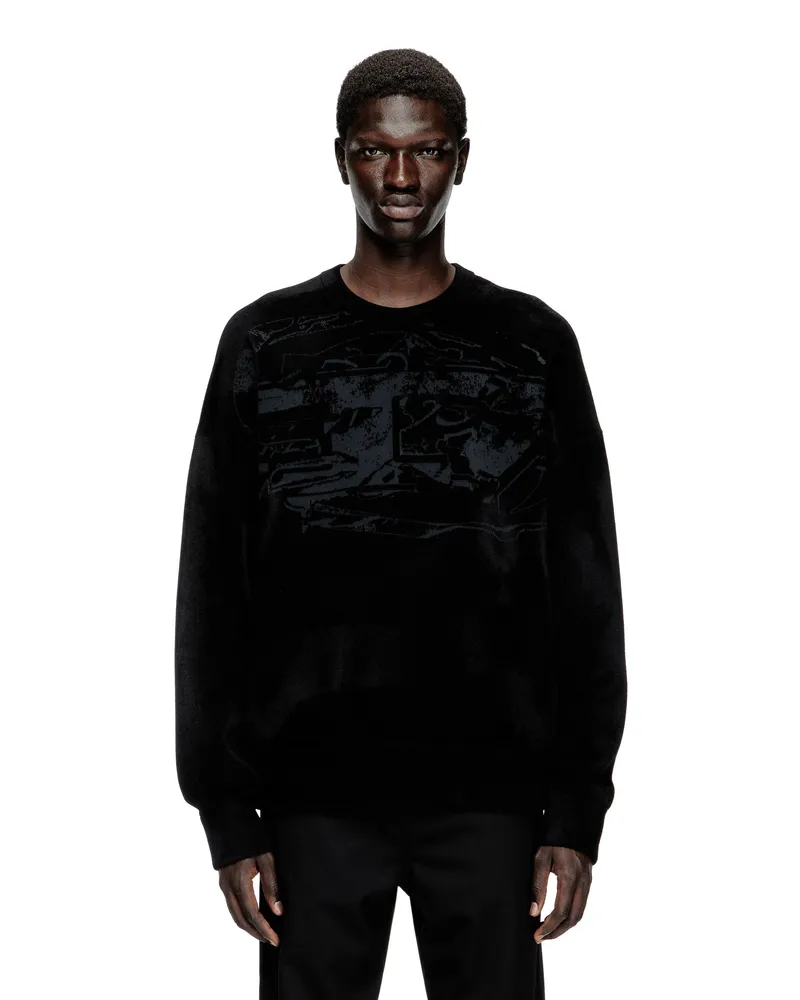 Diesel Pullover aus Chenille-Jacquard mit Logo-Motiv - Strickwaren - Herren - Schwarz Schwarz